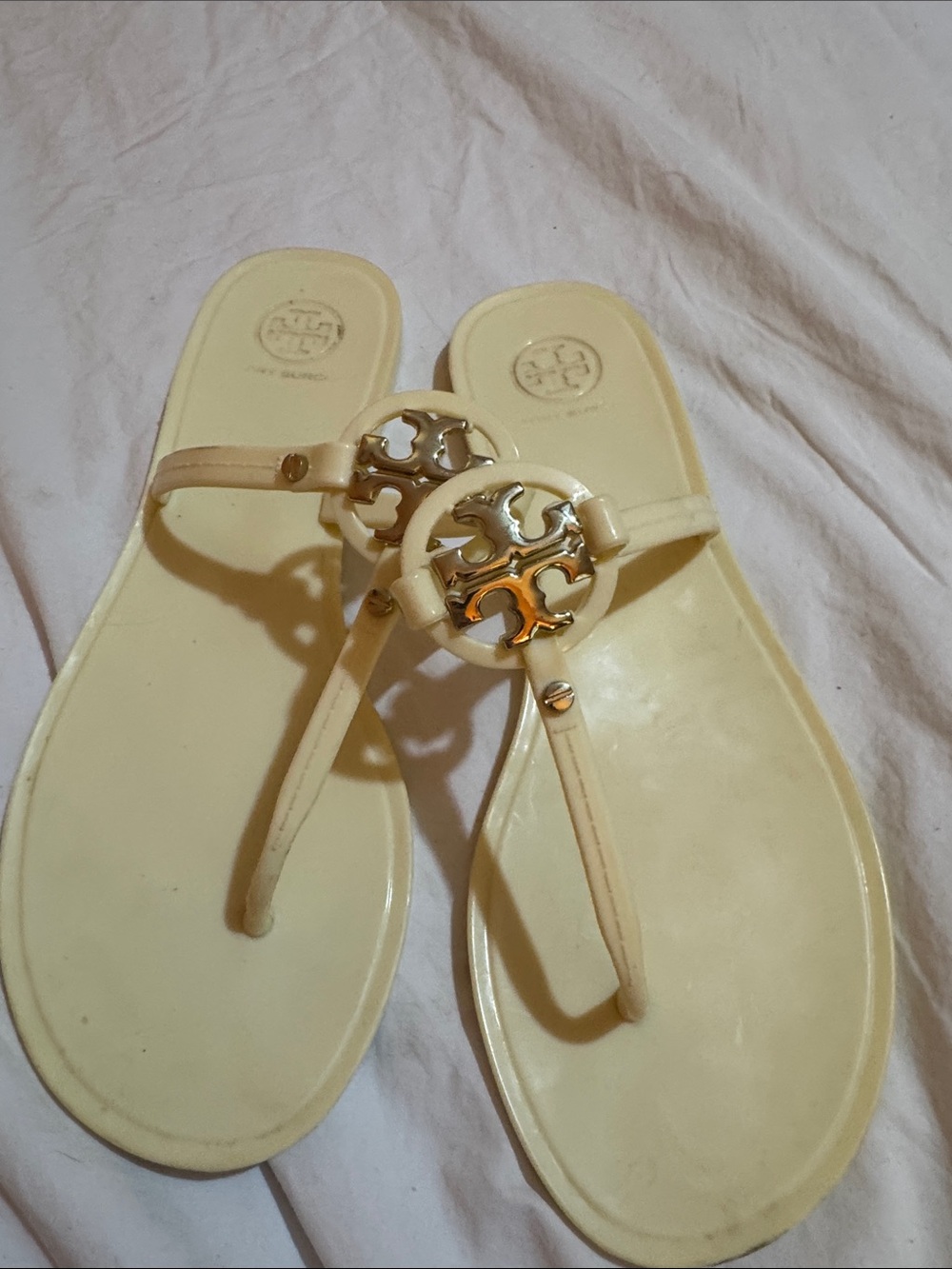 Tory Burch Cream Jelly Logo Thong Sandals